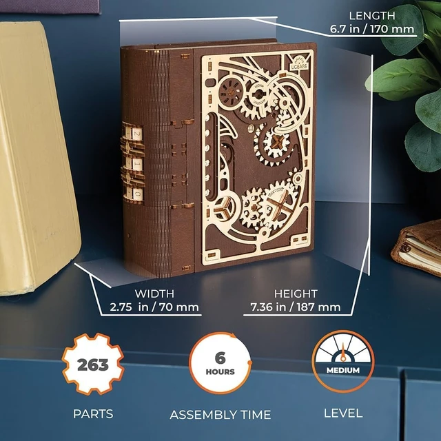 Alt view image 2 of 7 - Book of Secrets 3D Wooden Puzzles for Adults - Mechanical Model Kit | Build - Steampunk Box with Hidden Compartment and Combination Lock - DIY Brain Teaser Craft Hobby Gift for Men and Women