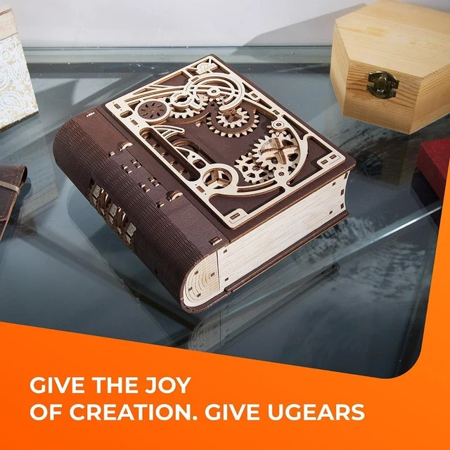 Alt view image 4 of 7 - Book of Secrets 3D Wooden Puzzles for Adults - Mechanical Model Kit | Build - Steampunk Box with Hidden Compartment and Combination Lock - DIY Brain Teaser Craft Hobby Gift for Men and Women