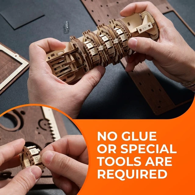 Alt view image 5 of 7 - Book of Secrets 3D Wooden Puzzles for Adults - Mechanical Model Kit | Build - Steampunk Box with Hidden Compartment and Combination Lock - DIY Brain Teaser Craft Hobby Gift for Men and Women