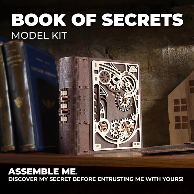 Alt view image 7 of 7 - Book of Secrets 3D Wooden Puzzles for Adults - Mechanical Model Kit | Build - Steampunk Box with Hidden Compartment and Combination Lock - DIY Brain Teaser Craft Hobby Gift for Men and Women