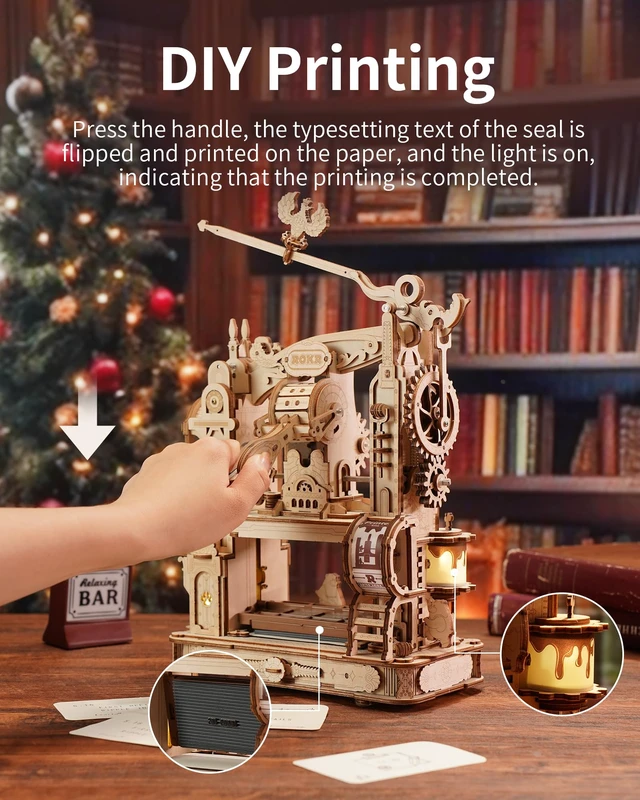 Alt view image 2 of 7 - 3D Puzzle for Adults, Wooden Puzzles Classic Printing Press Model Building Kits, DIY Wood Crafts Cool Toys for Birthday, STEM Hobbies for Women Men (LK602)