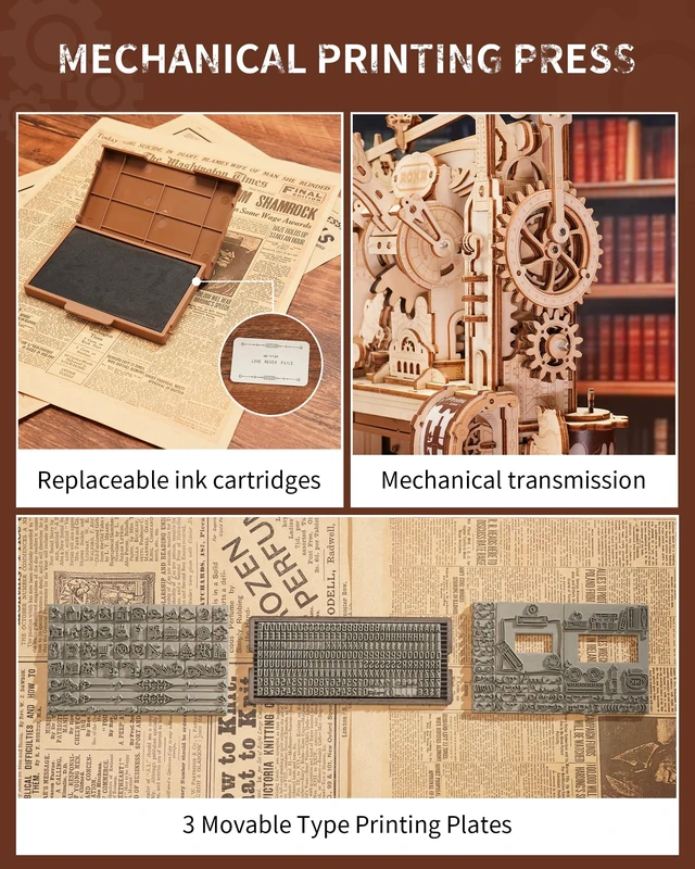 Alt view image 4 of 7 - 3D Puzzle for Adults, Wooden Puzzles Classic Printing Press Model Building Kits, DIY Wood Crafts Cool Toys for Birthday, STEM Hobbies for Women Men (LK602)