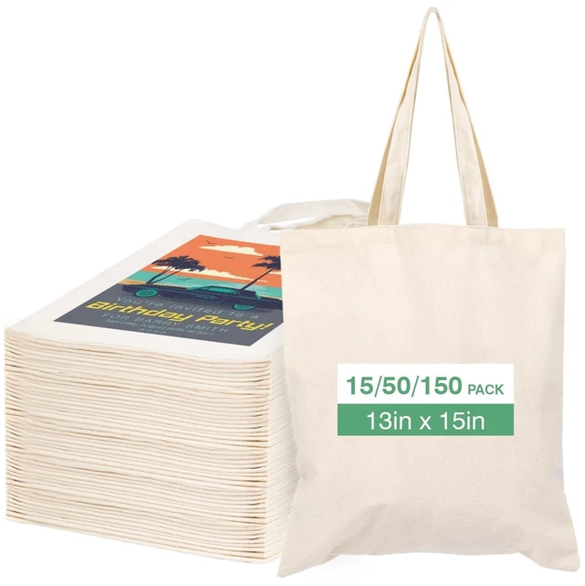 Main image of 50 Pack Canvas Tote Bags for DIY Projects (13x15 Inches) | Blank tote bags bulk, 10oz thick fabric, trick or treat bags, shrink resistant, foldable & portable, high load-bearing