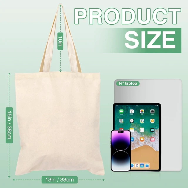 Alt view image 6 of 7 - 50 Pack Canvas Tote Bags for DIY Projects (13x15 Inches) | Blank tote bags bulk, 10oz thick fabric, trick or treat bags, shrink resistant, foldable & portable, high load-bearing