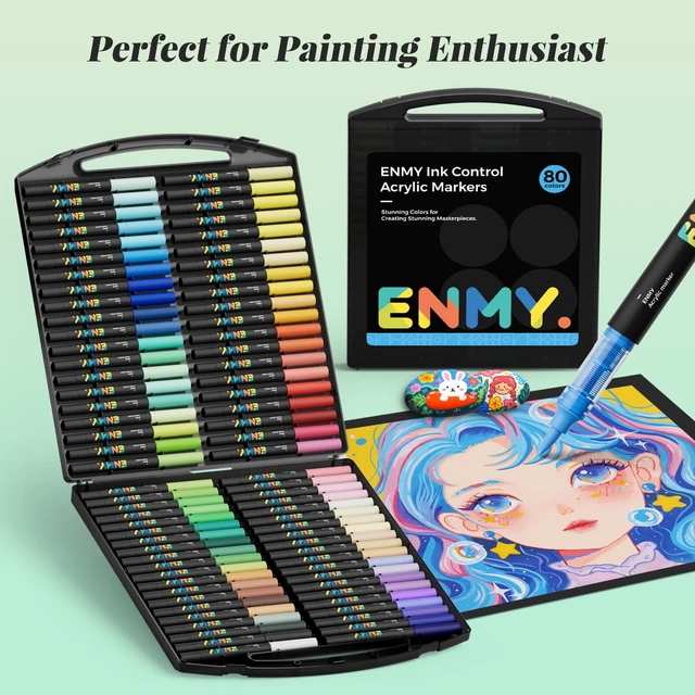 Alt view image 2 of 7 - 80 Colors Acrylic Paint Markers, Direct Liquid Acrylic Paint Marker Pen, Fabric Markers for Textile, Canvas, Rock, Glass, Wood, Paper, DIY, Acrylic Coloring Pens for DIY Craft Supplies
