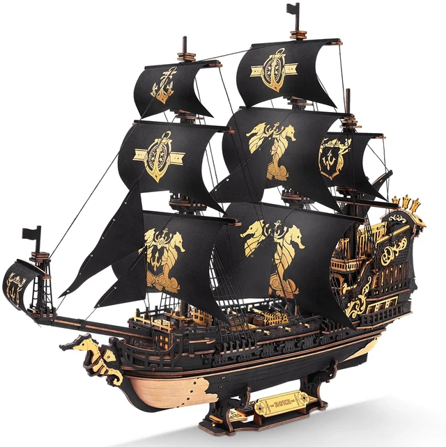 Main image of Seahorse Barque 3D Wooden Puzzle for Adult - Sailboat Model Kit, 603-Piece DIY Assembly, 1:100 Scale Sailboat MCB02