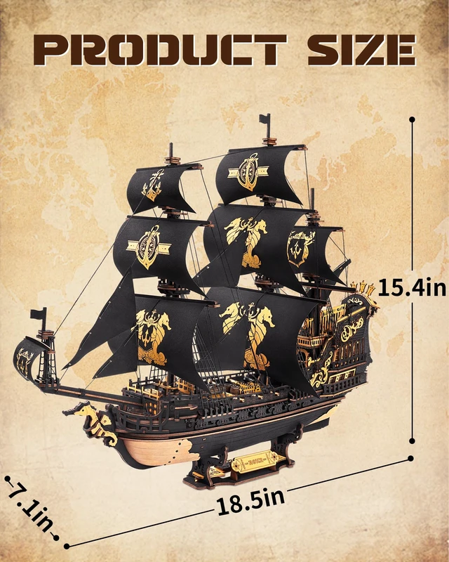 Alt view image 7 of 7 - Seahorse Barque 3D Wooden Puzzle for Adult - Sailboat Model Kit, 603-Piece DIY Assembly, 1:100 Scale Sailboat MCB02
