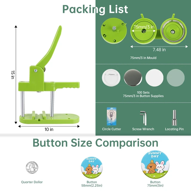 Alt view image 2 of 6 - Button Maker Machine, 75mm(3 inch) DIY Pin Button Maker Press Machine Kit, Badge Button Press Machine Pin Maker Machine with Free 100pcs Button Parts&Pictures&Circle Cutter