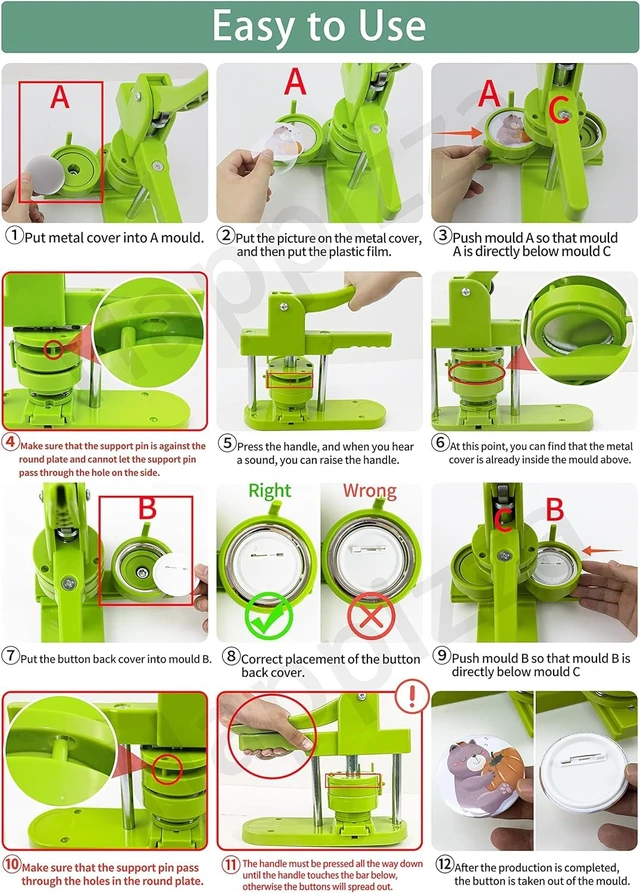 Alt view image 6 of 6 - Button Maker Machine, 75mm(3 inch) DIY Pin Button Maker Press Machine Kit, Badge Button Press Machine Pin Maker Machine with Free 100pcs Button Parts&Pictures&Circle Cutter