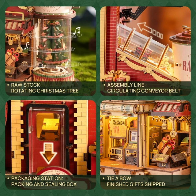 Alt view image 2 of 7 - 3D Puzzle for Adults Christmas Dream Gift Factory DIY Miniature House | Music Box & Lights, Wooden Model Kit, Mini Home Dollhouse Building, Gifts for Crafters Adults