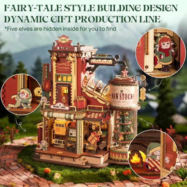 Alt view image 3 of 7 - 3D Puzzle for Adults Christmas Dream Gift Factory DIY Miniature House | Music Box & Lights, Wooden Model Kit, Mini Home Dollhouse Building, Gifts for Crafters Adults