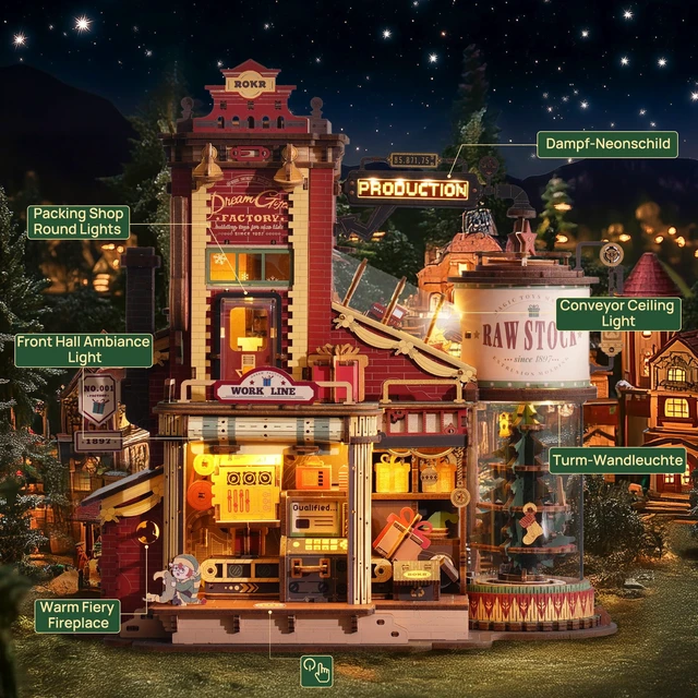 Alt view image 5 of 7 - 3D Puzzle for Adults Christmas Dream Gift Factory DIY Miniature House | Music Box & Lights, Wooden Model Kit, Mini Home Dollhouse Building, Gifts for Crafters Adults