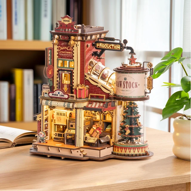 Alt view image 6 of 7 - 3D Puzzle for Adults Christmas Dream Gift Factory DIY Miniature House | Music Box & Lights, Wooden Model Kit, Mini Home Dollhouse Building, Gifts for Crafters Adults