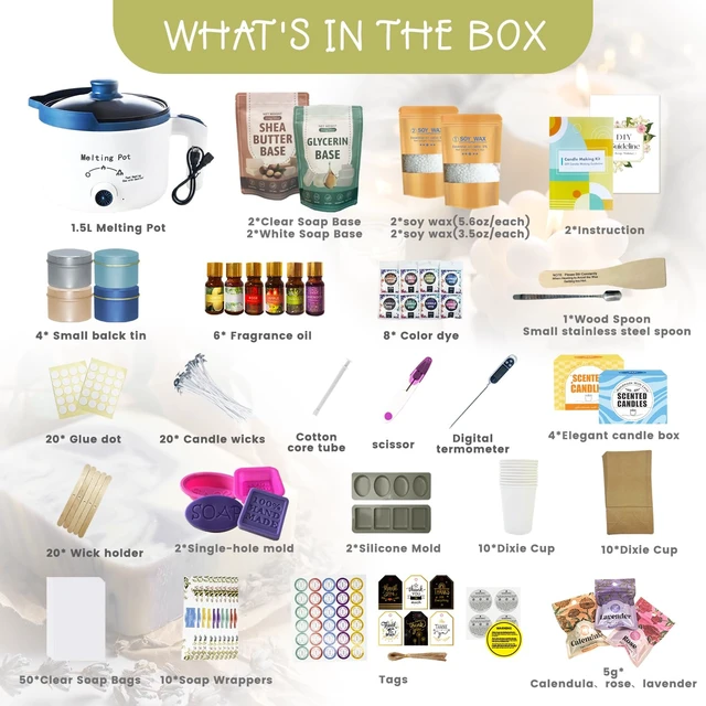 Alt view image 2 of 6 - 2-in-1 Candle & Soap Making Kit for Adults Begineers DIY Craft Kit | Complete Candle and Soap Supplies Kit with Melter, DIY Kit Make Soaps and Scented Candles, Soap Base, Soy Wax, Molds