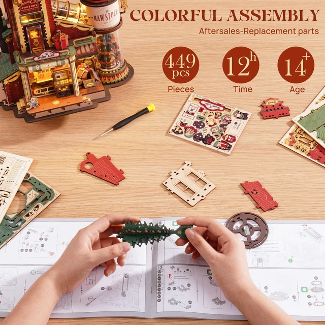 Alt view image 7 of 7 - 3D Puzzle for Adults Christmas Dream Gift Factory DIY Miniature House | Music Box & Lights, Wooden Model Kit, Mini Home Dollhouse Building, Gifts for Crafters Adults