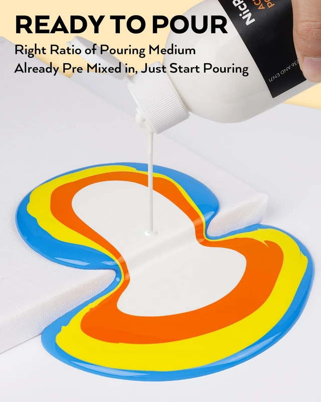 Alt view image 2 of 7 - 14 Colors 8.45oz Acrylic Pour Paint Supplies Kit, Large Volume Premixed High Flow Painting Bulk Set with Canvas, Wood Natural Slices, Pouring Oil, Tools Gloves, Strainer, Cups for Beginner DIY