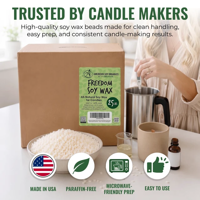 Alt view image 6 of 7 - Freedom Soy Wax Beads, All-Natural Candle Wax, 25 lbs | DIY Candle Making Supplies Ideal for Container Candles, Tealights & Wax Melts, Paraffin-Free, Beeswax-Free, Microwavable