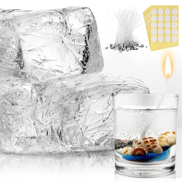 Main image of 9.9 lb High Density Transparent Gel Candle Wax Clear Gel Wax Jelly Candle 100 Pcs Wick and 100 Pcs Wick Stickers for DIY Making Handmade Projects Material Supplies