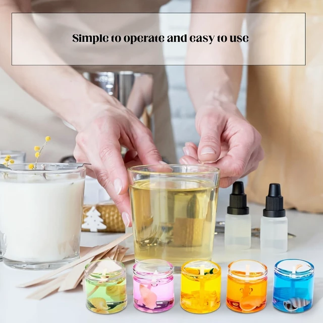 Alt view image 5 of 6 - 9.9 lb High Density Transparent Gel Candle Wax Clear Gel Wax Jelly Candle 100 Pcs Wick and 100 Pcs Wick Stickers for DIY Making Handmade Projects Material Supplies