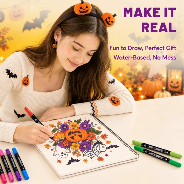 Alt view image 6 of 7 - Acrylic Paint Markers, 168 Colors Dual Tip Fine & Brush Pens Set | For Rocks, Fabric, Wood, Glass & More, Perfect for DIY Crafts and Creative Art Projects with Bright, Smooth and Quick-Dry Ink
