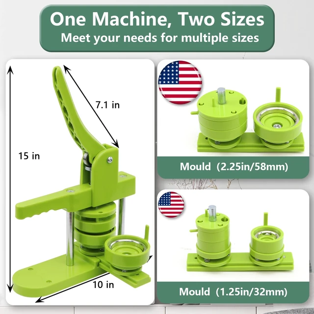 Alt view image 2 of 6 - Button Maker Machine Multiple-Sizes - Pin Maker Machine 1.25 inch+2.25 inch, Interchangeable Button-models Badge Button Press Machine with 200 Sets 32+58mm Button Maker Supplies&Circle Cutter