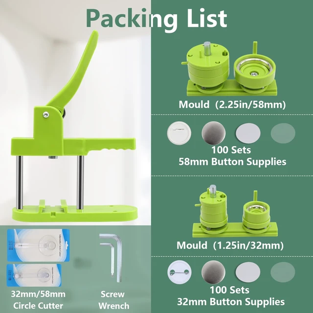 Alt view image 3 of 6 - Button Maker Machine Multiple-Sizes - Pin Maker Machine 1.25 inch+2.25 inch, Interchangeable Button-models Badge Button Press Machine with 200 Sets 32+58mm Button Maker Supplies&Circle Cutter