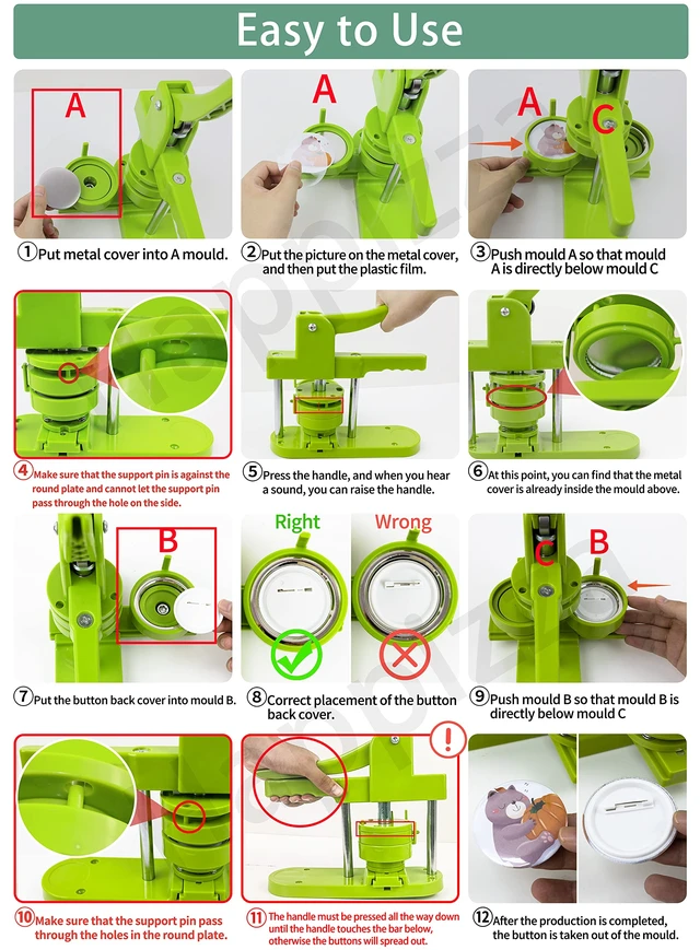 Alt view image 6 of 6 - Button Maker Machine Multiple-Sizes - Pin Maker Machine 1.25 inch+2.25 inch, Interchangeable Button-models Badge Button Press Machine with 200 Sets 32+58mm Button Maker Supplies&Circle Cutter
