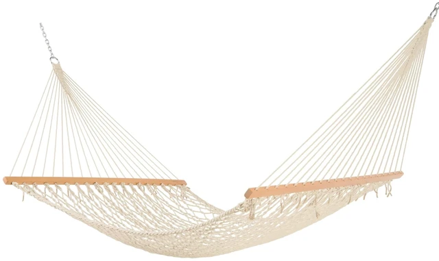 Main image of Living 13 ft. Double Traditional Hand Woven Cotton Rope Hammock 2-Person, 450 lb Capacity, Free Extension Chains & Tree Hooks, Designed in the USA