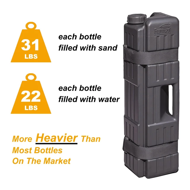 Alt view image 4 of 6 - USA Up to 120 lbs 4-Pack Universal Commercial Canopy Weights, Leg Weight Bottles for Pop Up Canopy Tents & Gazebos, Easy Wrap-Around Hook & Loop Installation, Fillable with Water, Sand & Gravel