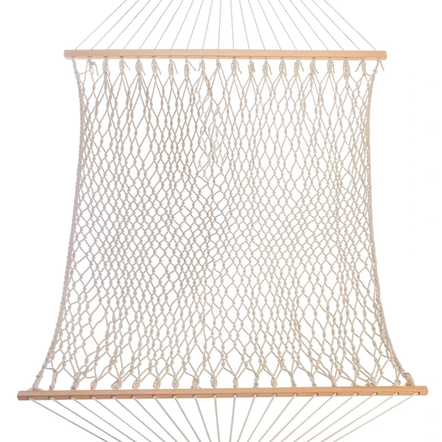 Alt view image 5 of 7 - Living 13 ft. Double Traditional Hand Woven Cotton Rope Hammock 2-Person, 450 lb Capacity, Free Extension Chains & Tree Hooks, Designed in the USA