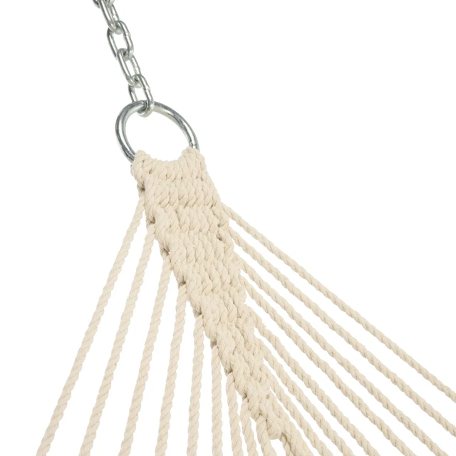 Alt view image 7 of 7 - Living 13 ft. Double Traditional Hand Woven Cotton Rope Hammock 2-Person, 450 lb Capacity, Free Extension Chains & Tree Hooks, Designed in the USA