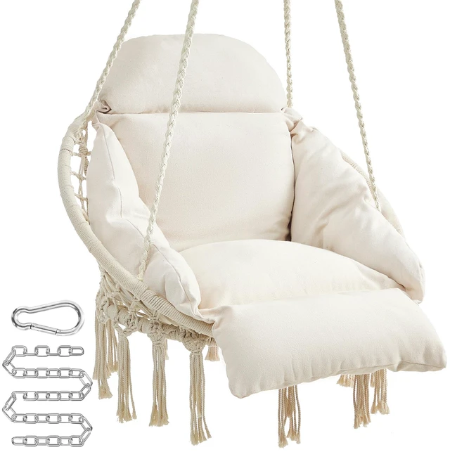 Main image of Hanging Chair, Boho Swing Chair with Large, Thick Cushion | Hammock Chair, Holds up to 264 lb, Accessories Included, Cream White, SOGNIA Collection, UGDC042M01V3