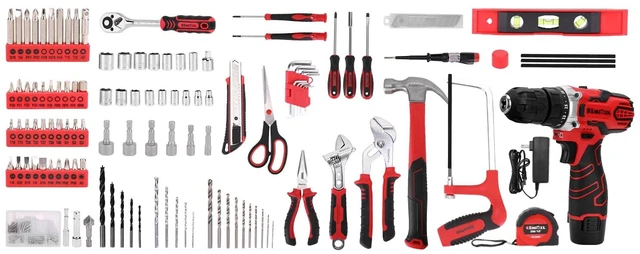 Alt view image 5 of 7 - 276-Piece Tool Set Kit with 12V Cordless Power Drill (Red Black) | Professional tool kit with storage case for homeowners, DIY and handymen; ideal for home repairs, assembly and maintenance.