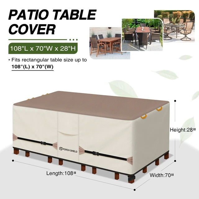 Alt view image 2 of 5 - Waterproof Rectangular Patio Table Cover 108 x 70 inch | Strong 600D Polyester, All Weather Protection, Fits Outdoor Dining Table and Chairs Furniture Set