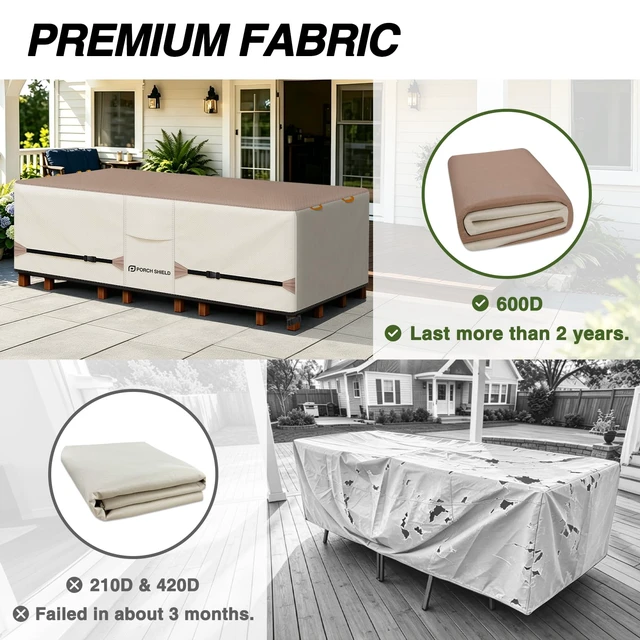 Alt view image 4 of 5 - Waterproof Rectangular Patio Table Cover 108 x 70 inch | Strong 600D Polyester, All Weather Protection, Fits Outdoor Dining Table and Chairs Furniture Set