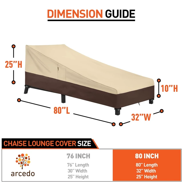 Alt view image 2 of 7 - Waterproof Lounge Chair Covers, 80"L x 32"W x 25"H, Beige and Brown | Heavy Duty Patio Chaise Lounge Covers for Outdoor Furniture, Protect Your Pool Chairs in Winter