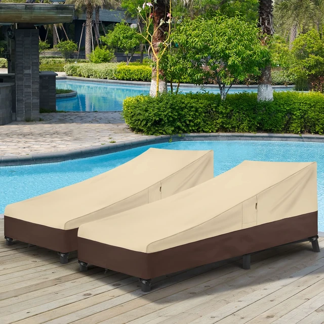 Alt view image 6 of 7 - Waterproof Lounge Chair Covers, 80"L x 32"W x 25"H, Beige and Brown | Heavy Duty Patio Chaise Lounge Covers for Outdoor Furniture, Protect Your Pool Chairs in Winter