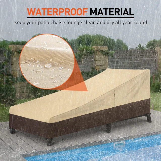 Alt view image 3 of 7 - Waterproof Lounge Chair Covers, 80"L x 32"W x 25"H, Beige and Brown | Heavy Duty Patio Chaise Lounge Covers for Outdoor Furniture, Protect Your Pool Chairs in Winter