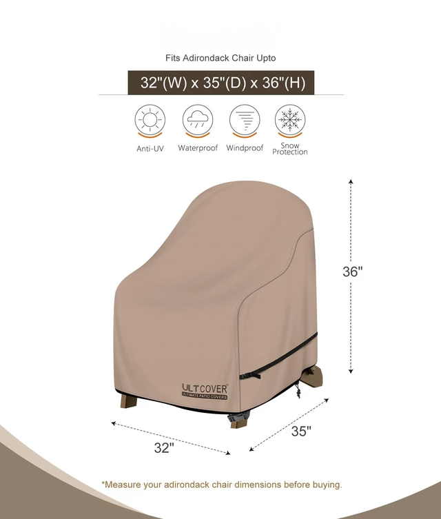 Alt view image 2 of 7 - Patio Adirondack Chair Cover 32W x 35D x 36H in | 2-Pack, Waterproof 600D Polyester, UV Resistant, Fits Standard Outdoor Dining Chairs & Lawn Furniture