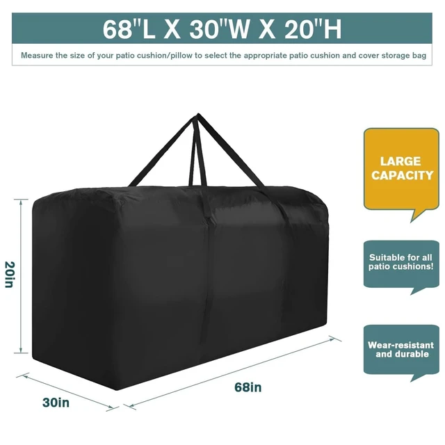 Alt view image 4 of 7 - Patio Cushion Storage Bag Waterproof Extra Large Protective Zippered Outdoor Cushion Storage Bags Furniture Storage Bag with Handles, 68" L x 30" W x 20" H (2 Pack)
