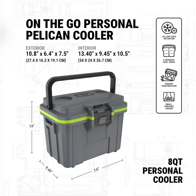 Alt view image 2 of 7 - 8 Quart Personal Lunch Box Cooler (Dark Gray/Green)