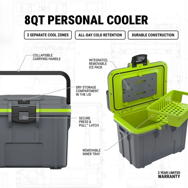Alt view image 3 of 7 - 8 Quart Personal Lunch Box Cooler (Dark Gray/Green)