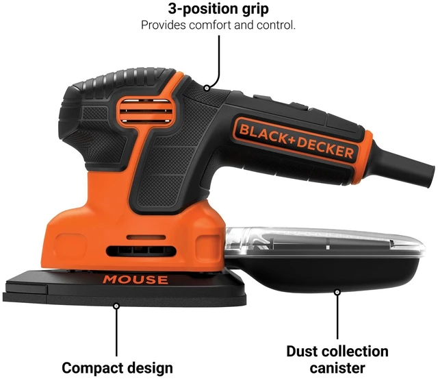 Alt view image 2 of 5 - Detail Sander, 1.2 Amp, 16,000 OPM, Compact Design, 3-Position Grip for Comfort, Includes Dust Collector, Corded (BDEMS600)