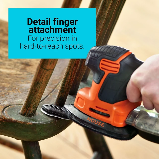 Alt view image 4 of 5 - Detail Sander, 1.2 Amp, 16,000 OPM, Compact Design, 3-Position Grip for Comfort, Includes Dust Collector, Corded (BDEMS600)