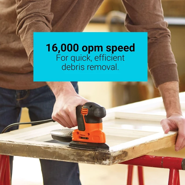 Alt view image 5 of 5 - Detail Sander, 1.2 Amp, 16,000 OPM, Compact Design, 3-Position Grip for Comfort, Includes Dust Collector, Corded (BDEMS600)