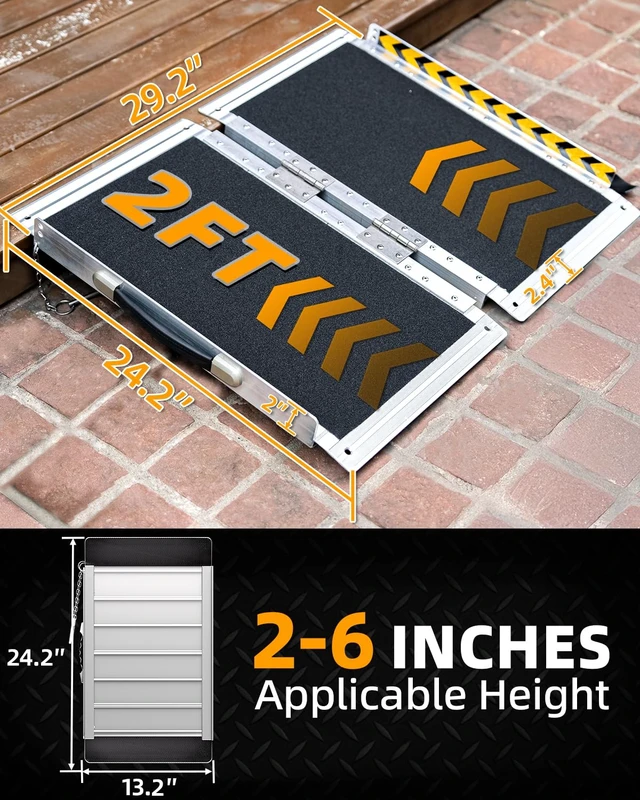 Alt view image 2 of 7 - Portable Wheelchair Ramp 2FT, Non-Slip Aluminum Ramps for Wheelchairs for Home, Handicap Wheelchair Ramps for Home Steps, Aluminum Loading Dock Plates