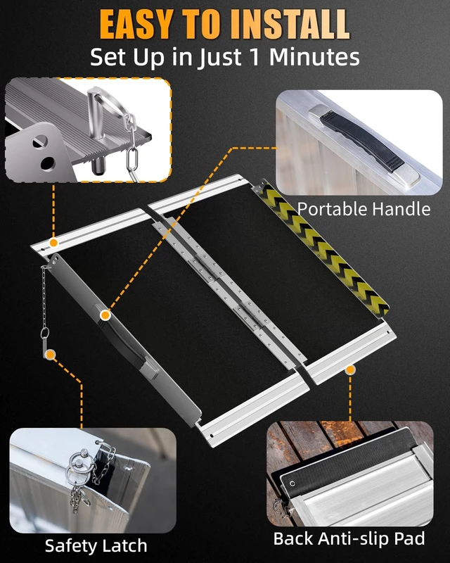 Alt view image 3 of 7 - Portable Wheelchair Ramp 2FT, Non-Slip Aluminum Ramps for Wheelchairs for Home, Handicap Wheelchair Ramps for Home Steps, Aluminum Loading Dock Plates