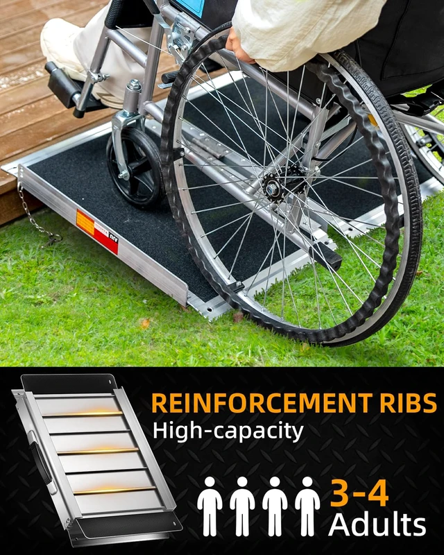 Alt view image 4 of 7 - Portable Wheelchair Ramp 2FT, Non-Slip Aluminum Ramps for Wheelchairs for Home, Handicap Wheelchair Ramps for Home Steps, Aluminum Loading Dock Plates