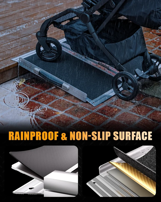 Alt view image 5 of 7 - Portable Wheelchair Ramp 2FT, Non-Slip Aluminum Ramps for Wheelchairs for Home, Handicap Wheelchair Ramps for Home Steps, Aluminum Loading Dock Plates