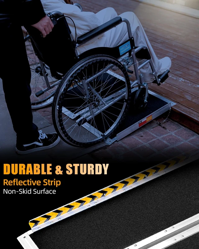 Alt view image 7 of 7 - Portable Wheelchair Ramp 2FT, Non-Slip Aluminum Ramps for Wheelchairs for Home, Handicap Wheelchair Ramps for Home Steps, Aluminum Loading Dock Plates